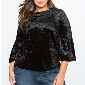 Eloquii Crushed Velvet Black Flare Sleeve Top Size 18